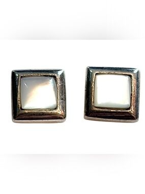 Sterling Silver Mother Of Pearl Square Stud  Earrings 925